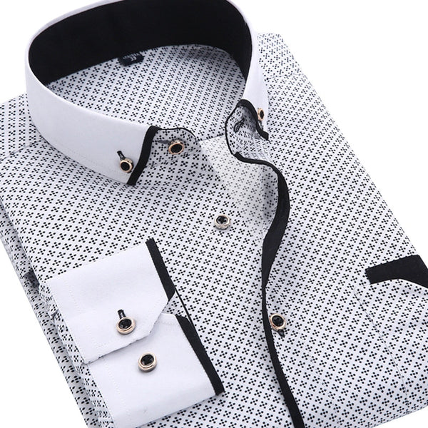 Men Fashion Casual Long Sleeved Printed shirt Slim Fit Male