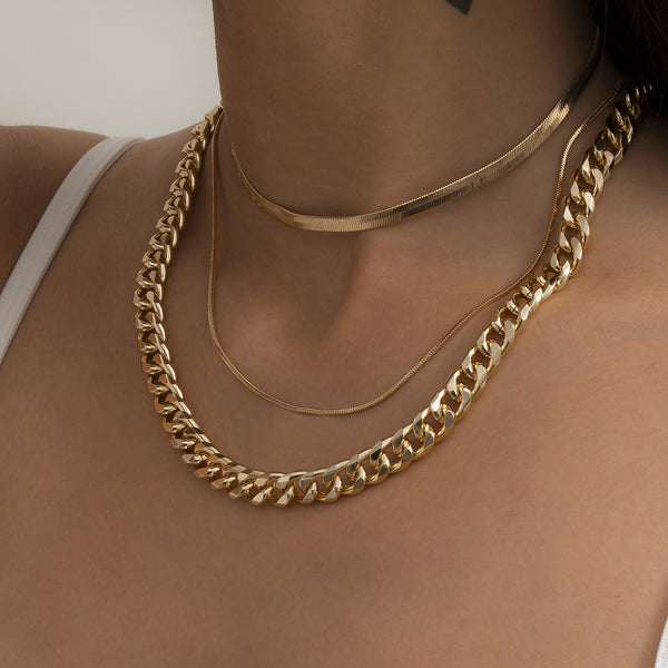 Simple punk style thick chain neck necklace creative metal snake bone chain set necklace women