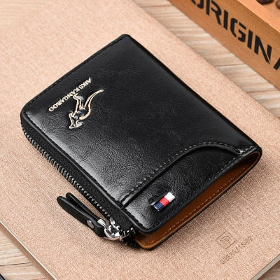 Fashion Short Desigh Zipper Card Holder Men Leather Purse