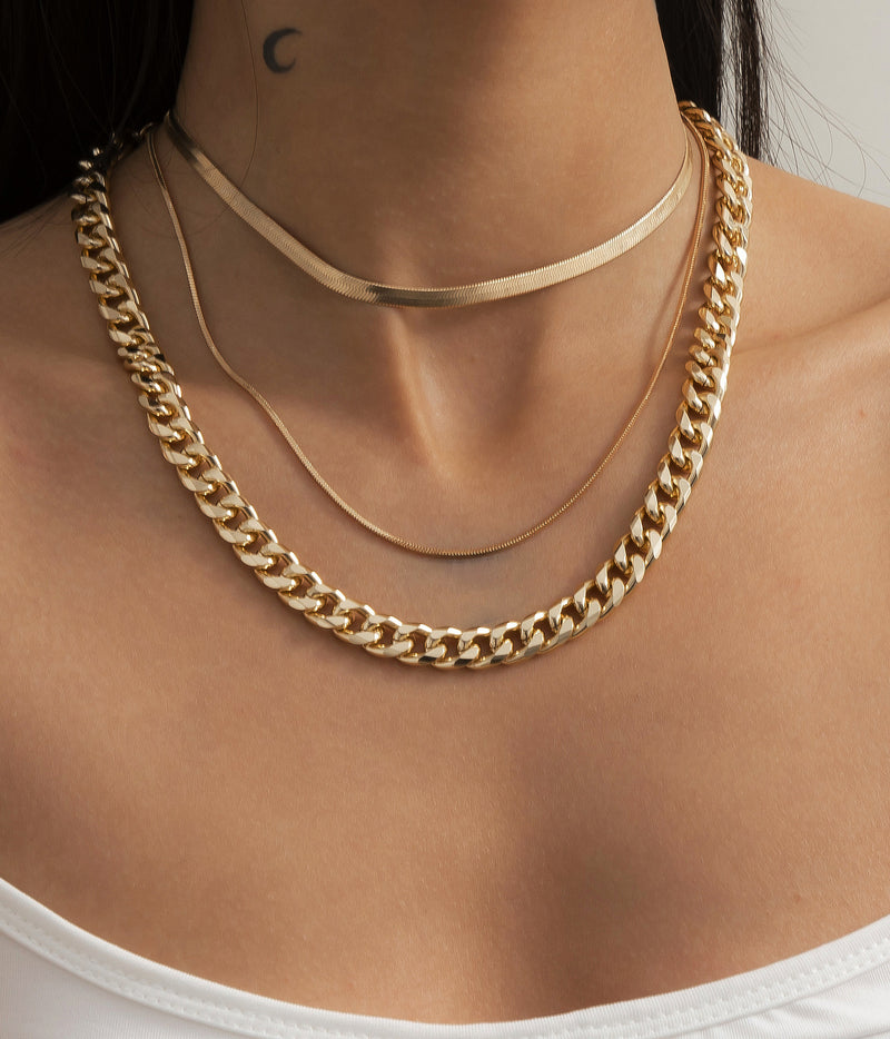 Simple punk style thick chain neck necklace creative metal snake bone chain set necklace women