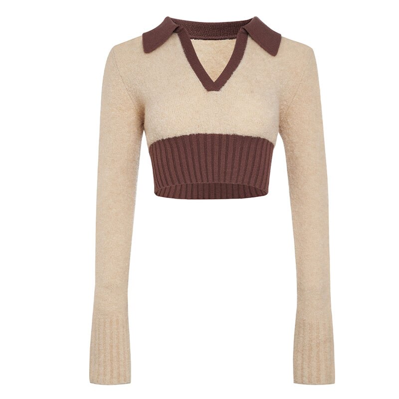 Women Pullover Wool knitting Crop Top Long Sleeve Office Ladies