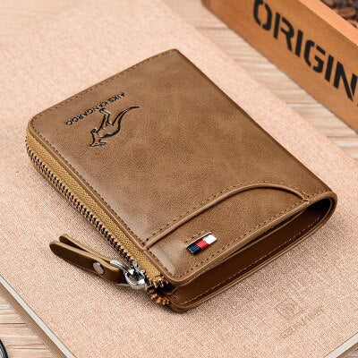 Fashion Short Desigh Zipper Card Holder Men Leather Purse