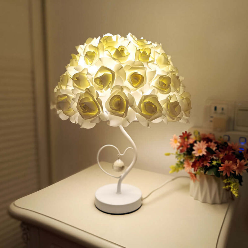 White stem heart-shaped crystal umbrella-shaped rose flower table lamp