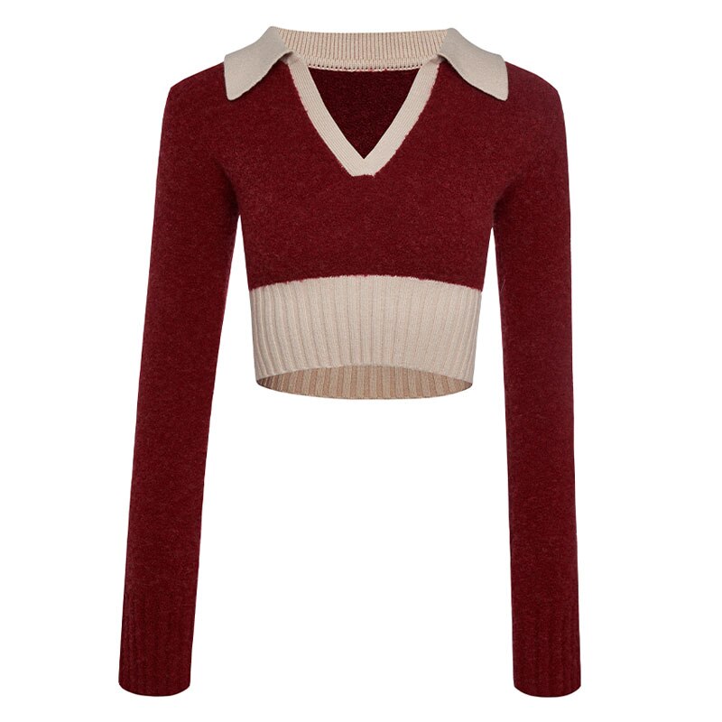 Women Pullover Wool knitting Crop Top Long Sleeve Office Ladies